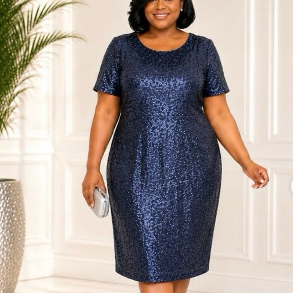 Joanna Hope Sequin Dress Knee length Navy Blueb Size US Plus 26 NWT